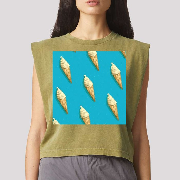 Ice Cream Cone Pattern Garment-Dyed Women's Muscle Tee