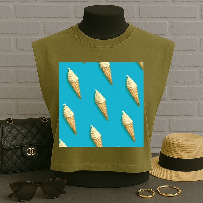 Ice Cream Cone Pattern Garment-Dyed Women's Muscle Tee