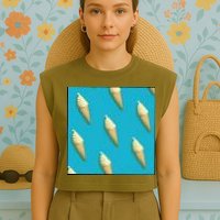 Ice Cream Cone Pattern Garment-Dyed Women's Muscle Tee