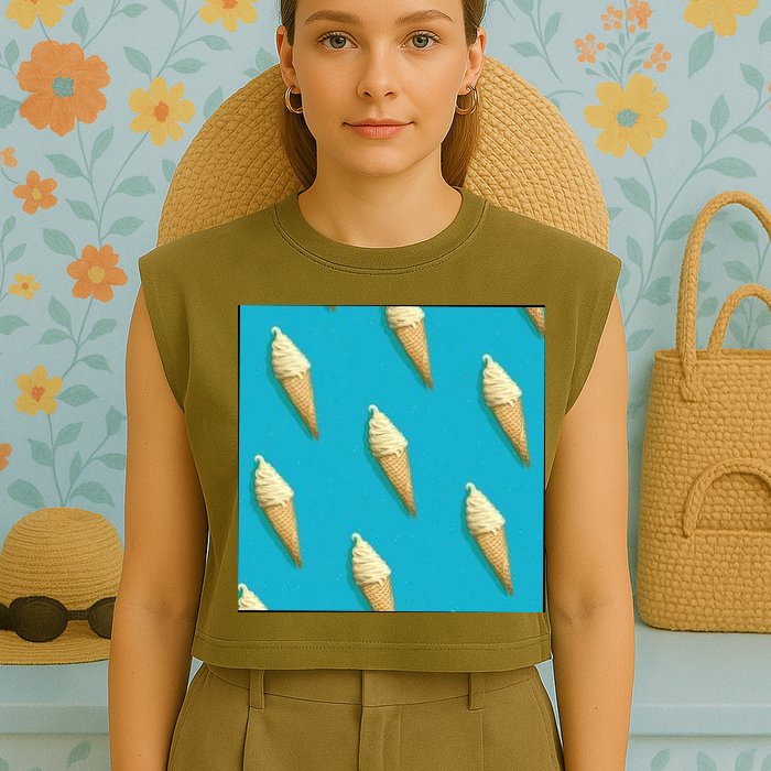 Ice Cream Cone Pattern Garment-Dyed Women's Muscle Tee