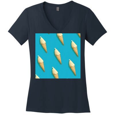 Ice Cream Cone Pattern Women's V-Neck T-Shirt