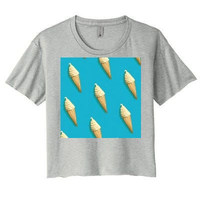 Ice Cream Cone Pattern Women's Crop Top Tee