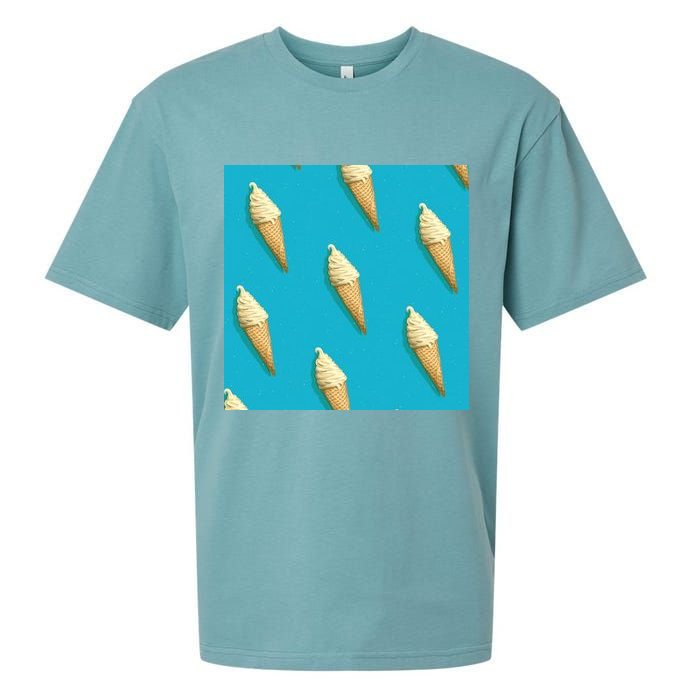 Ice Cream Cone Pattern Sueded Cloud Jersey T-Shirt