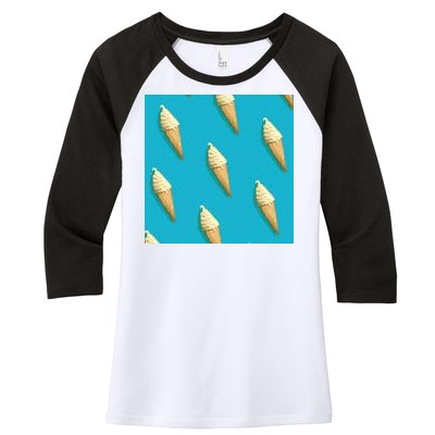 Ice Cream Cone Pattern Women's Tri-Blend 3/4-Sleeve Raglan Shirt