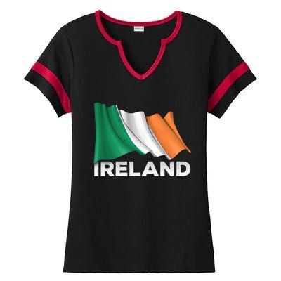 Ireland Country Cool Gift Waving Irish Flag Great Gift Ladies Halftime Notch Neck Tee