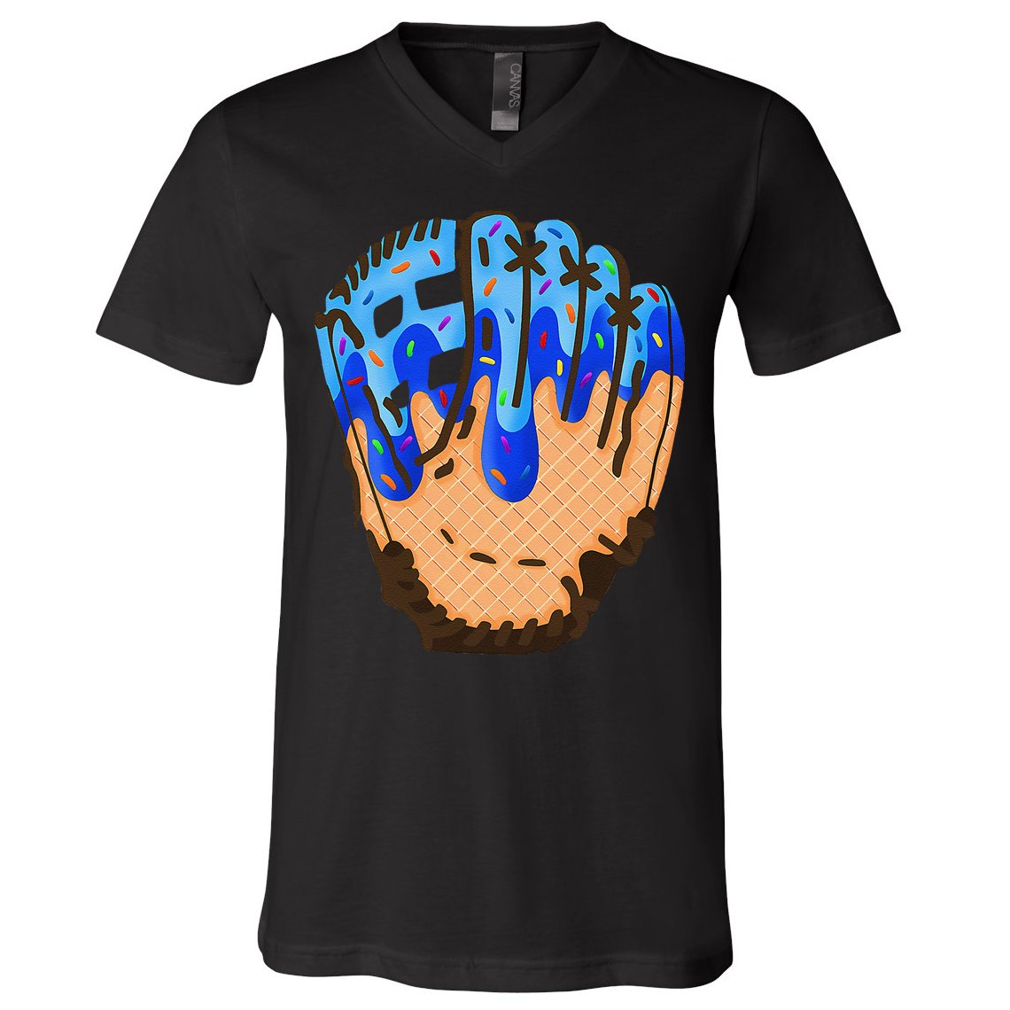 Ice Cream Cone Baseball Glove Drip V-Neck T-Shirt