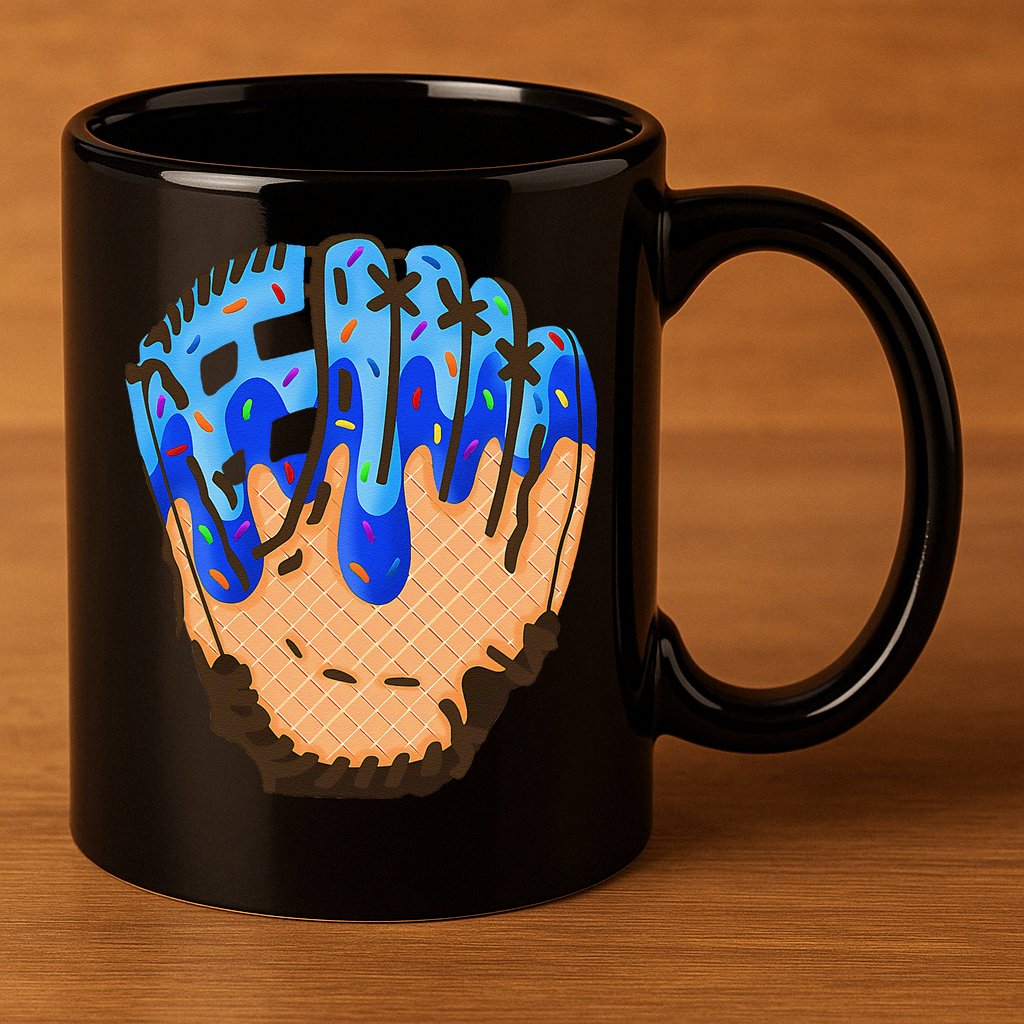 Ice Cream Cone Baseball Glove Drip 11oz C Handle Ceramic Mug