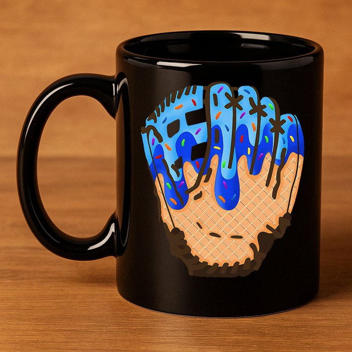 Ice Cream Cone Baseball Glove Drip 11oz C Handle Ceramic Mug