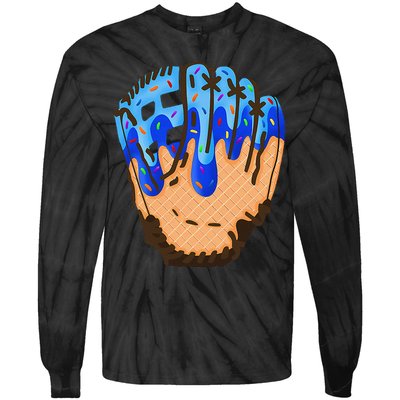 Ice Cream Cone Baseball Glove Drip Tie-Dye Long Sleeve Shirt