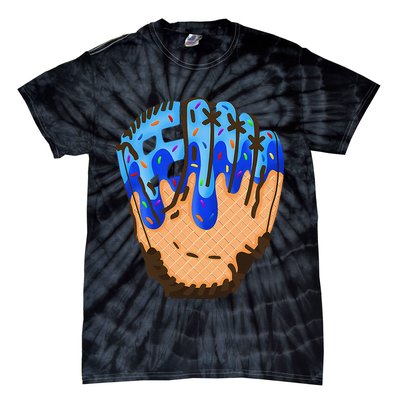 Ice Cream Cone Baseball Glove Drip Tie-Dye T-Shirt