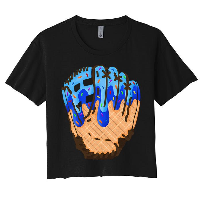 Ice Cream Cone Baseball Glove Drip Women's Crop Top Tee
