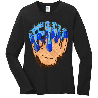 Ice Cream Cone Baseball Glove Drip Ladies Long Sleeve Shirt