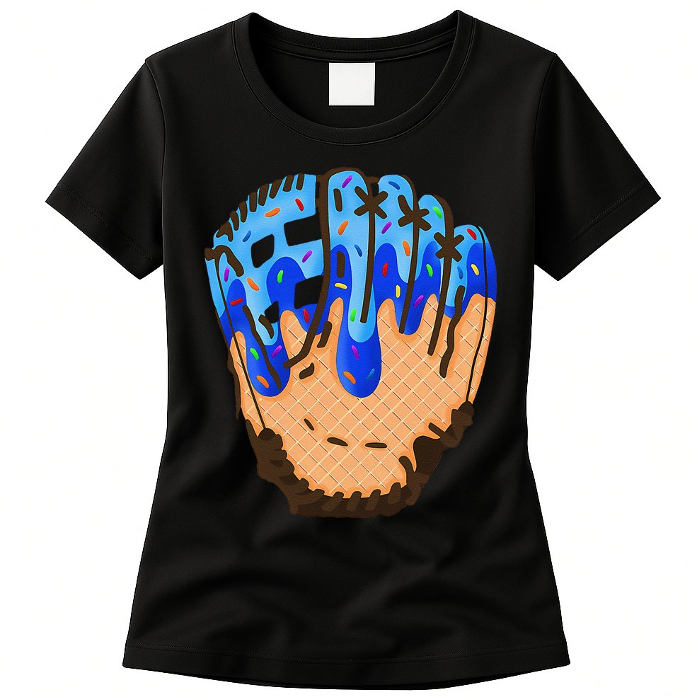 Ice Cream Cone Baseball Glove Drip Womens T-Shirt