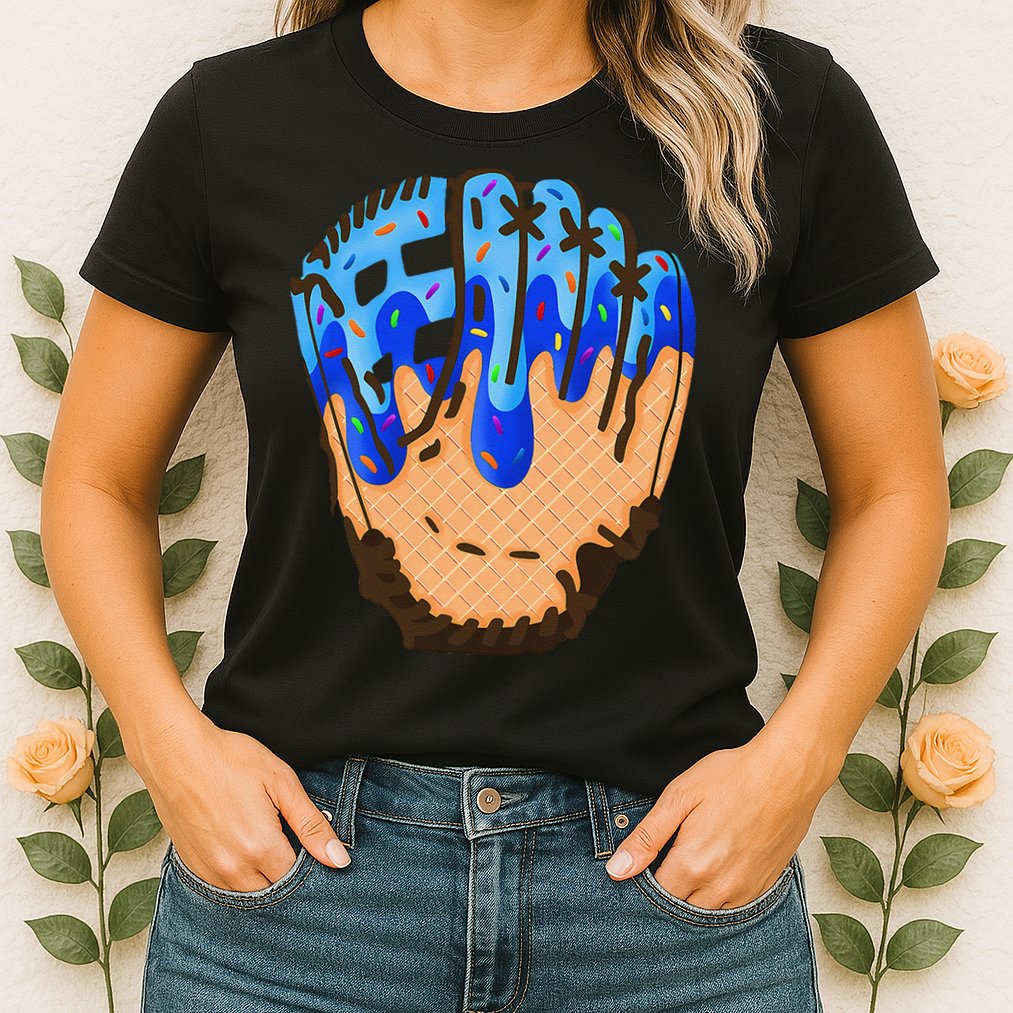 Ice Cream Cone Baseball Glove Drip Womens T-Shirt