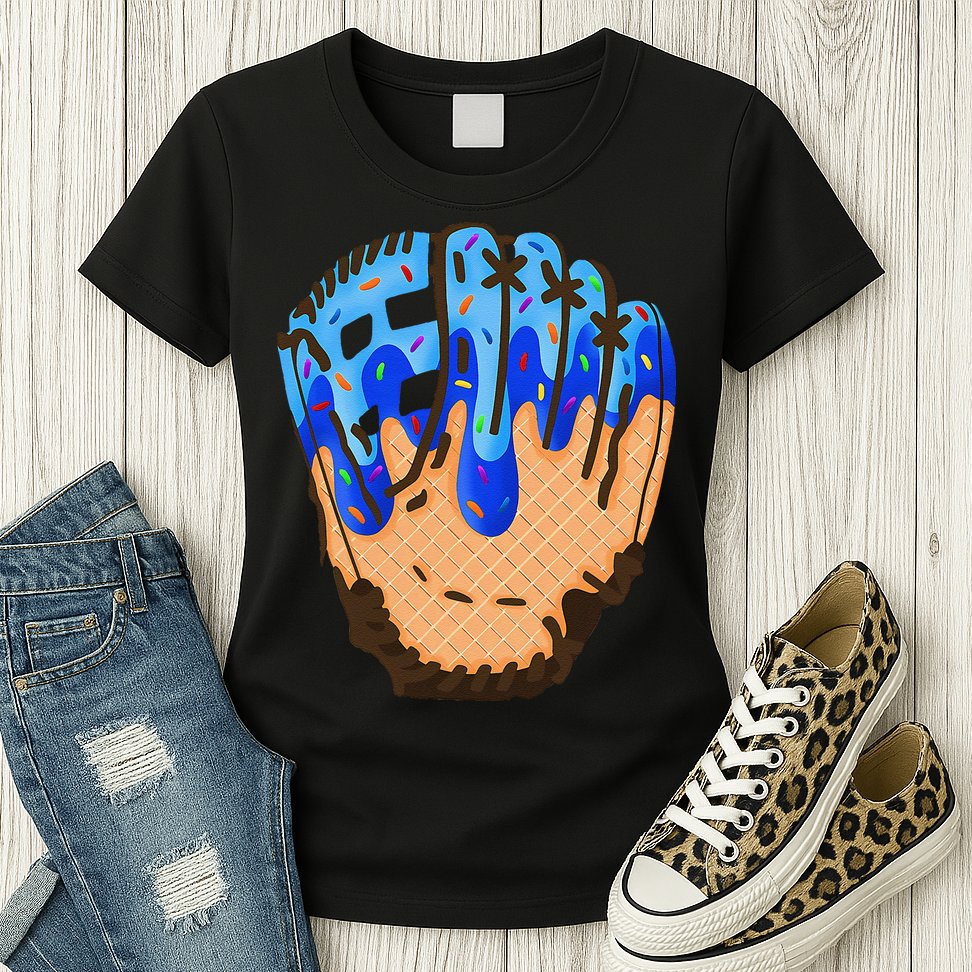 Ice Cream Cone Baseball Glove Drip Womens T-Shirt