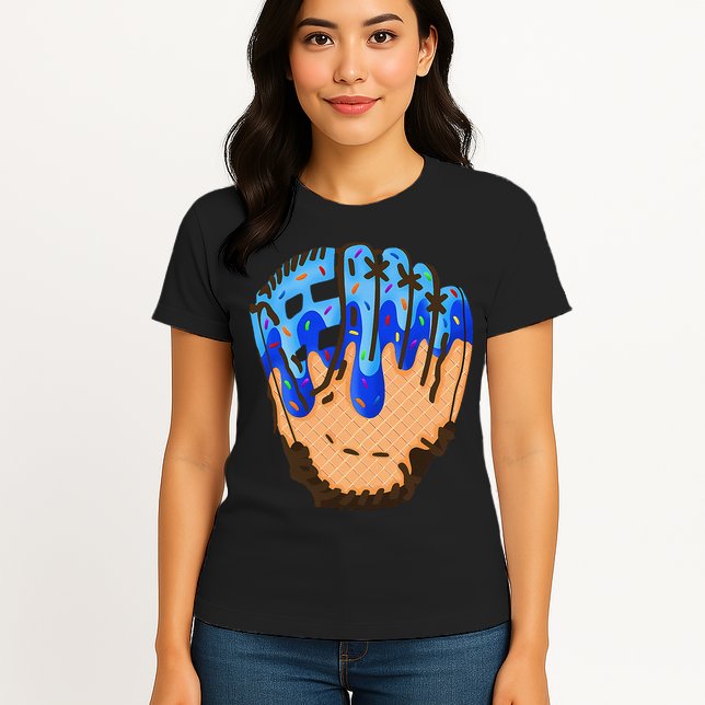Ice Cream Cone Baseball Glove Drip Womens T-Shirt