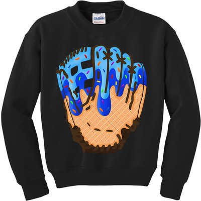 Ice Cream Cone Baseball Glove Drip Kids Sweatshirt