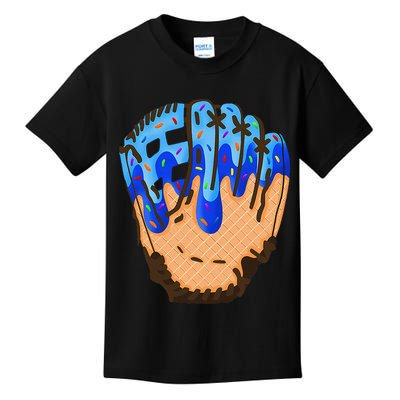 Ice Cream Cone Baseball Glove Drip Kids T-Shirt