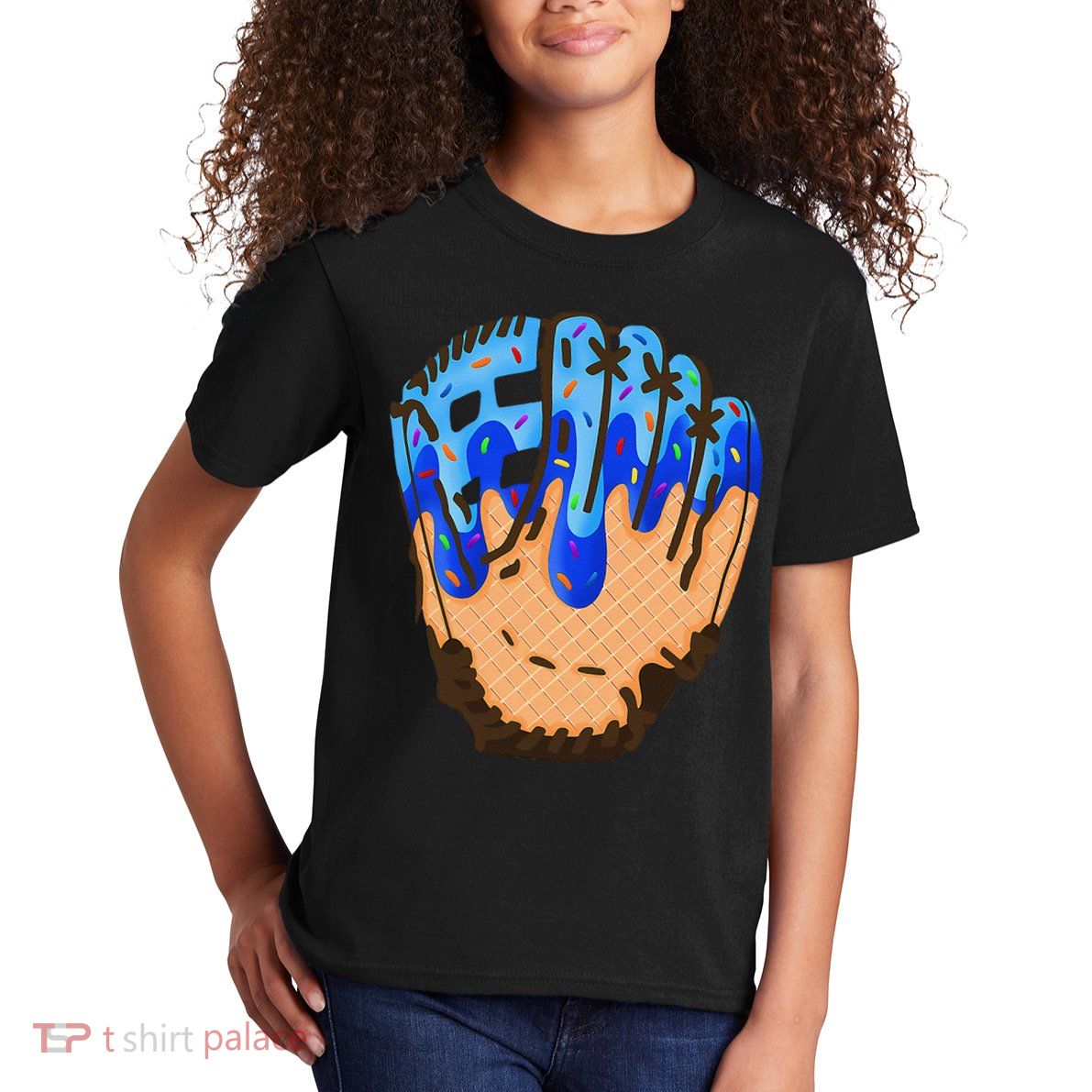Ice Cream Cone Baseball Glove Drip Kids T-Shirt