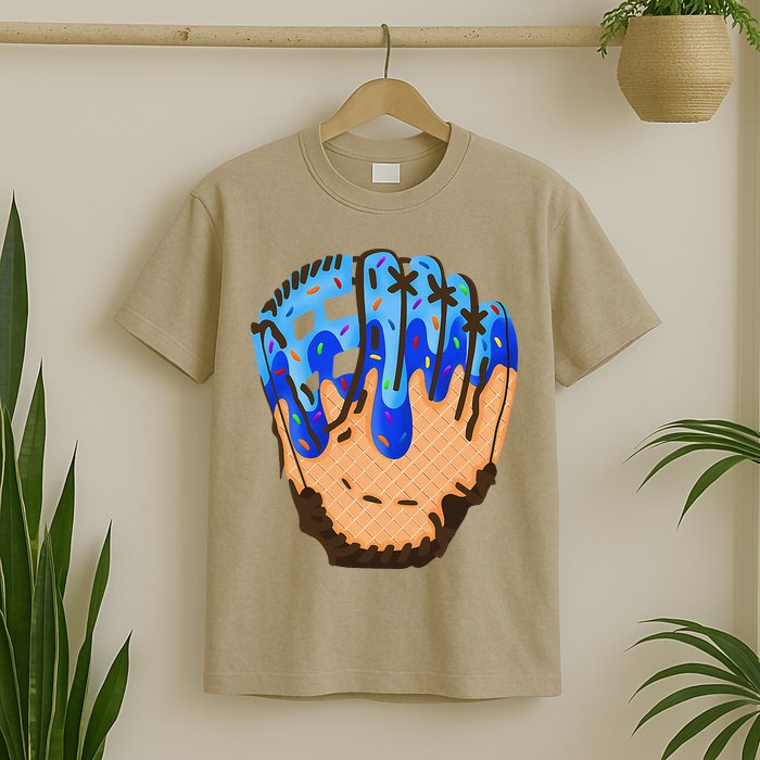 Ice Cream Cone Baseball Glove Drip T-Shirt