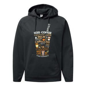 Iced Coffee Cup Coffee Lover But First Coffee Espresso Latte Performance Fleece Hoodie