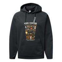 Iced Coffee Cup Coffee Lover But First Coffee Espresso Latte Performance Fleece Hoodie