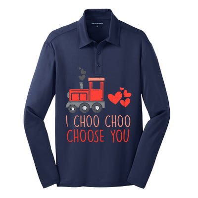 I Choo Choo Choose You Valentines Day Train Boy Silk Touch Performance Long Sleeve Polo