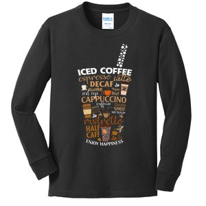 Iced Coffee Cup Coffee Lover But First Coffee Espresso Latte Kids Long Sleeve Shirt