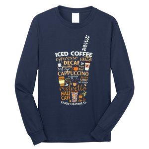 Iced Coffee Cup Coffee Lover But First Coffee Espresso Latte Long Sleeve Shirt