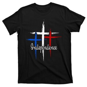 Independence Cross Christian 4th Of July US Flag Faith T-Shirt