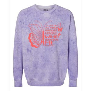 I Can Do All Things Through Christ Religous Bible Butterfly Gift Colorblast Crewneck Sweatshirt