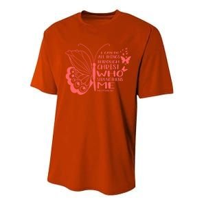 I Can Do All Things Through Christ Religous Bible Butterfly Gift Performance Sprint T-Shirt