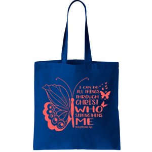 I Can Do All Things Through Christ Religous Bible Butterfly Gift Tote Bag