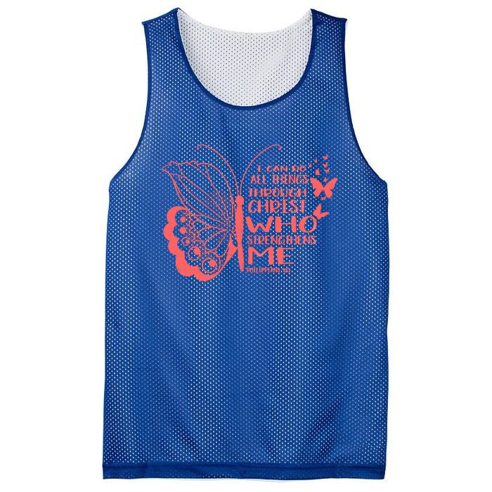 I Can Do All Things Through Christ Religous Bible Butterfly Gift Mesh Reversible Basketball Jersey Tank