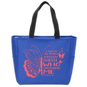 I Can Do All Things Through Christ Religous Bible Butterfly Gift Zip Tote Bag