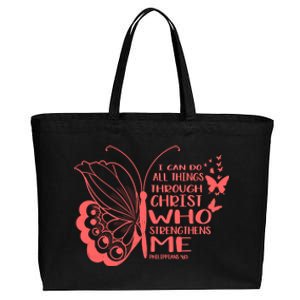 I Can Do All Things Through Christ Religous Bible Butterfly Gift Cotton Canvas Jumbo Tote