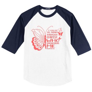 I Can Do All Things Through Christ Religous Bible Butterfly Gift Baseball Sleeve Shirt