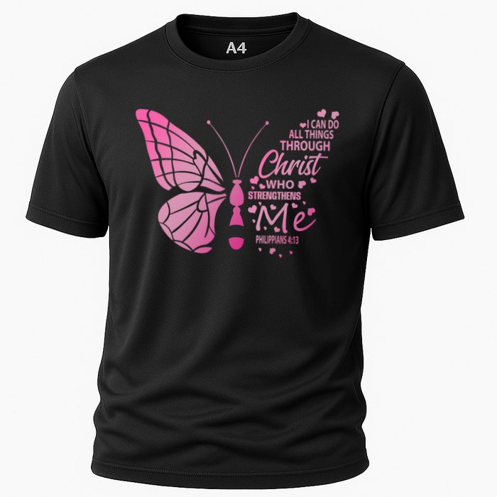 I Can Do All Things Through Christ Religous Bible Butterfly Funny Gift Cooling Performance Crew T-Shirt