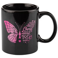 I Can Do All Things Through Christ Religous Bible Butterfly Funny Gift 11oz C Handle Ceramic Mug