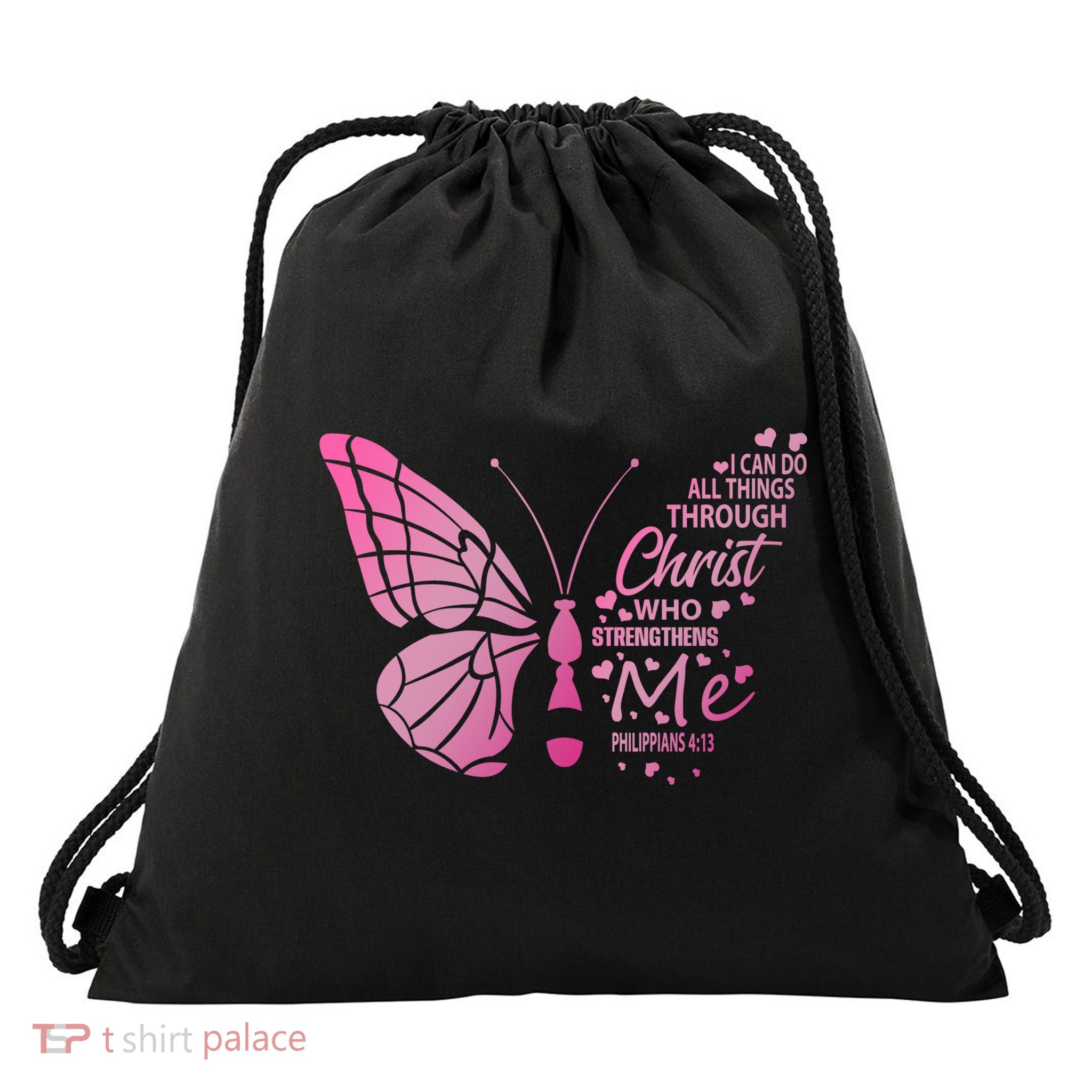 I Can Do All Things Through Christ Religous Bible Butterfly Funny Gift Drawstring Bag