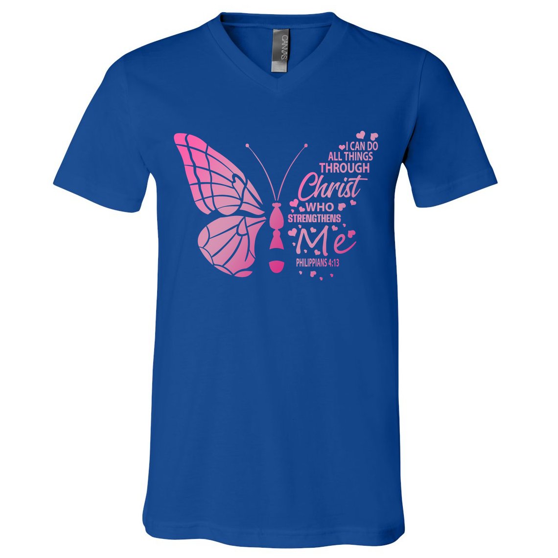 I Can Do All Things Through Christ Religous Bible Butterfly Funny Gift V-Neck T-Shirt