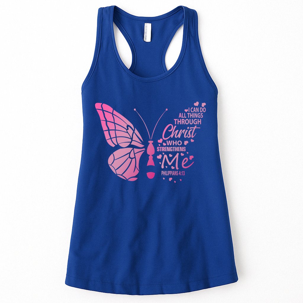 I Can Do All Things Through Christ Religous Bible Butterfly Funny Gift Womens Tank Top