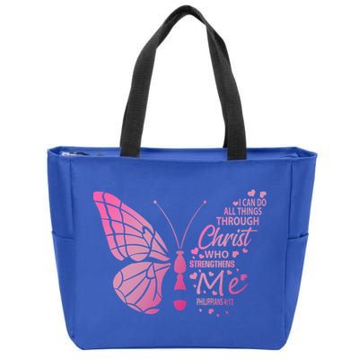 I Can Do All Things Through Christ Religous Bible Butterfly Funny Gift Zip Tote Bag