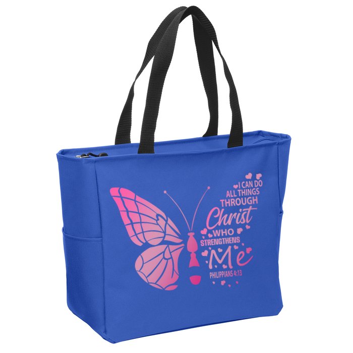 I Can Do All Things Through Christ Religous Bible Butterfly Funny Gift Zip Tote Bag