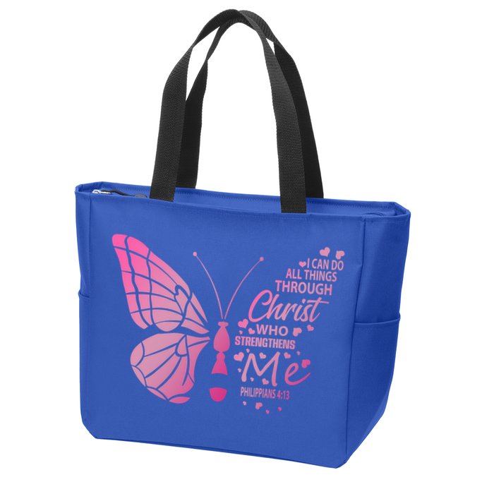I Can Do All Things Through Christ Religous Bible Butterfly Funny Gift Zip Tote Bag