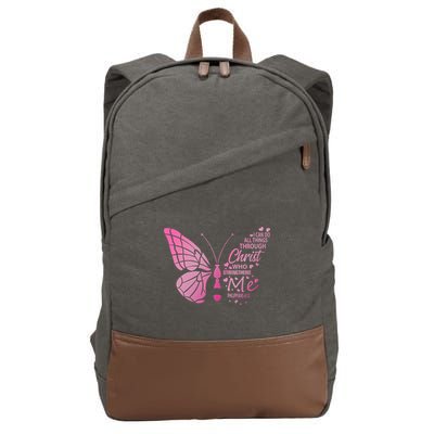 I Can Do All Things Through Christ Religous Bible Butterfly Funny Gift Cotton Canvas Backpack