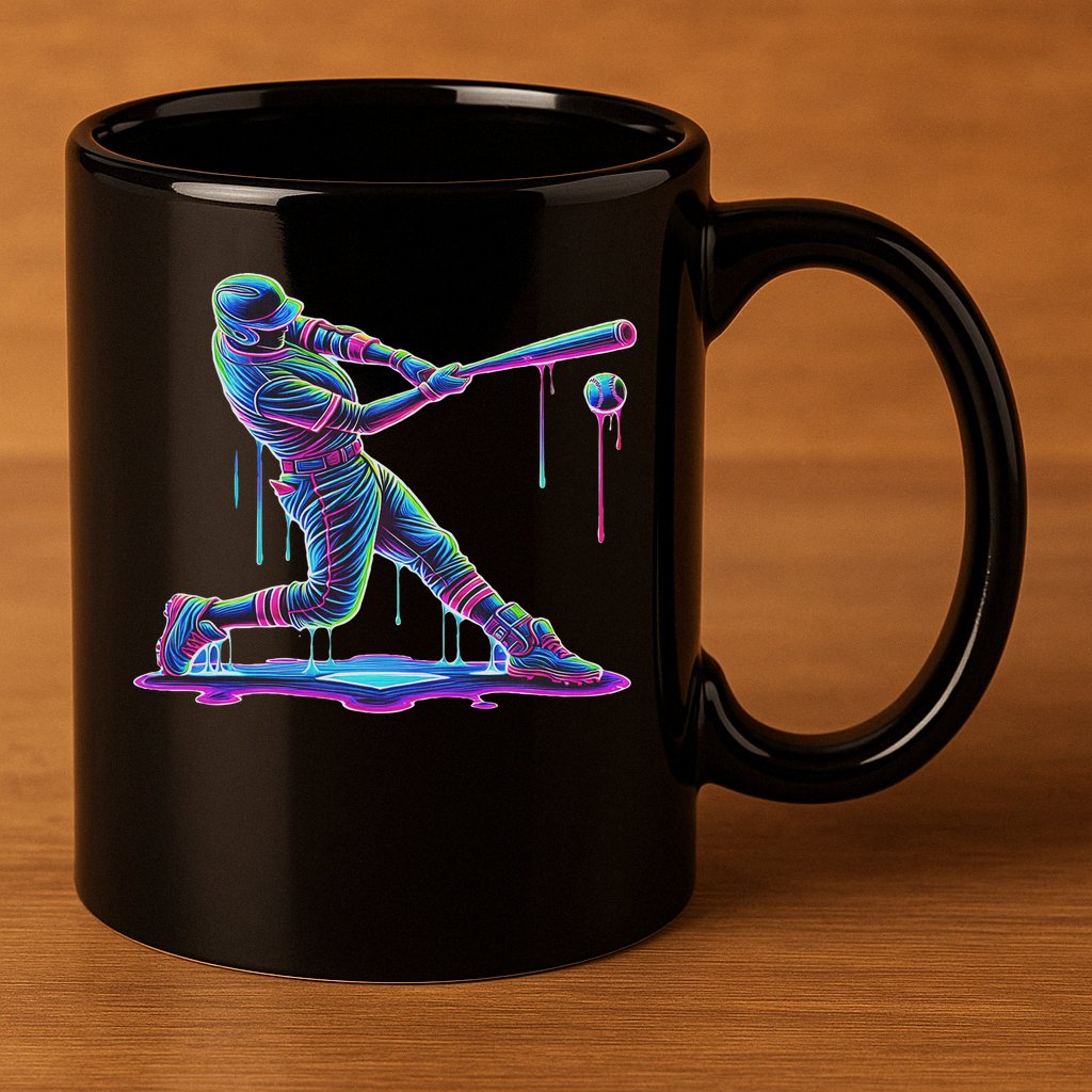 Ice Cream Drip Baseball Bat Baseball Player 11oz C Handle Ceramic Mug