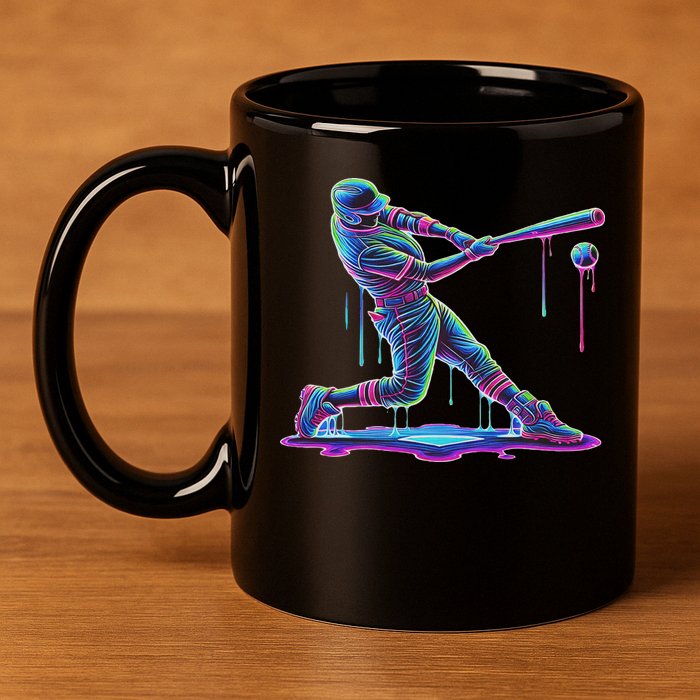 Ice Cream Drip Baseball Bat Baseball Player 11oz C Handle Ceramic Mug