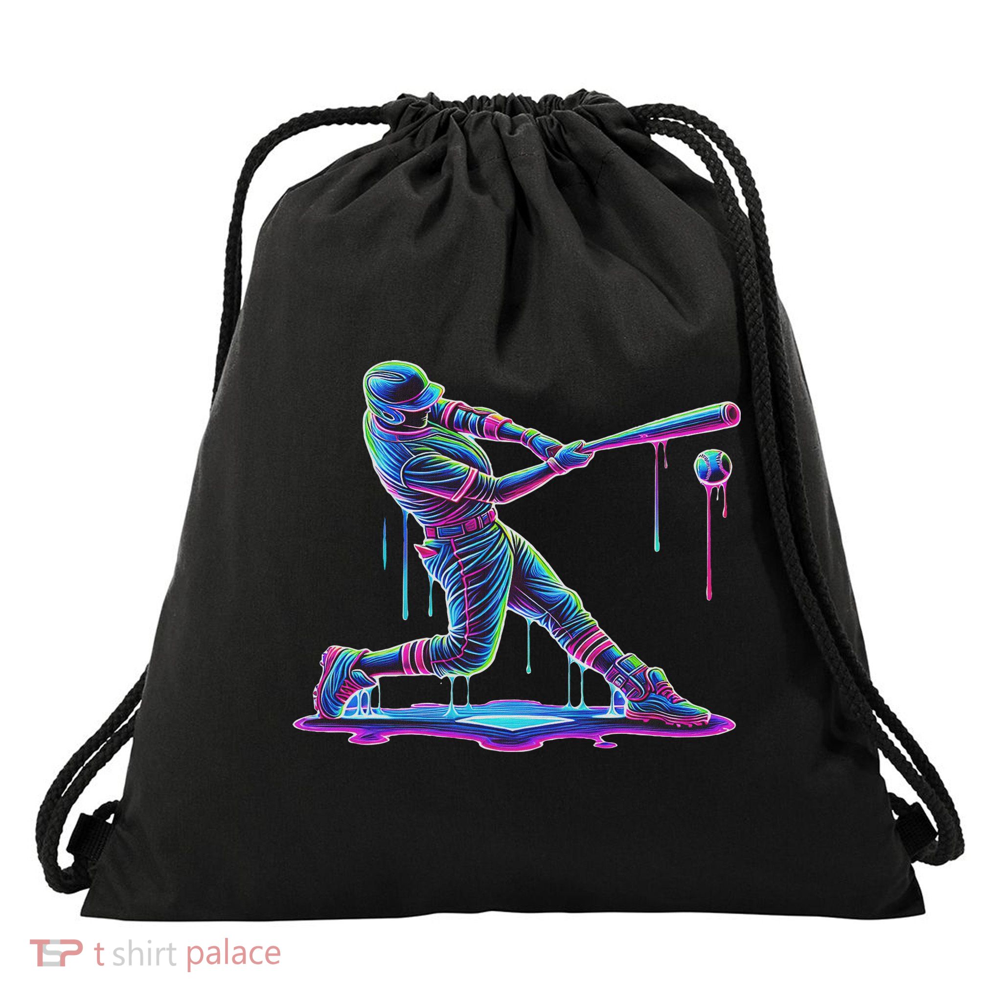 Ice Cream Drip Baseball Bat Baseball Player Drawstring Bag