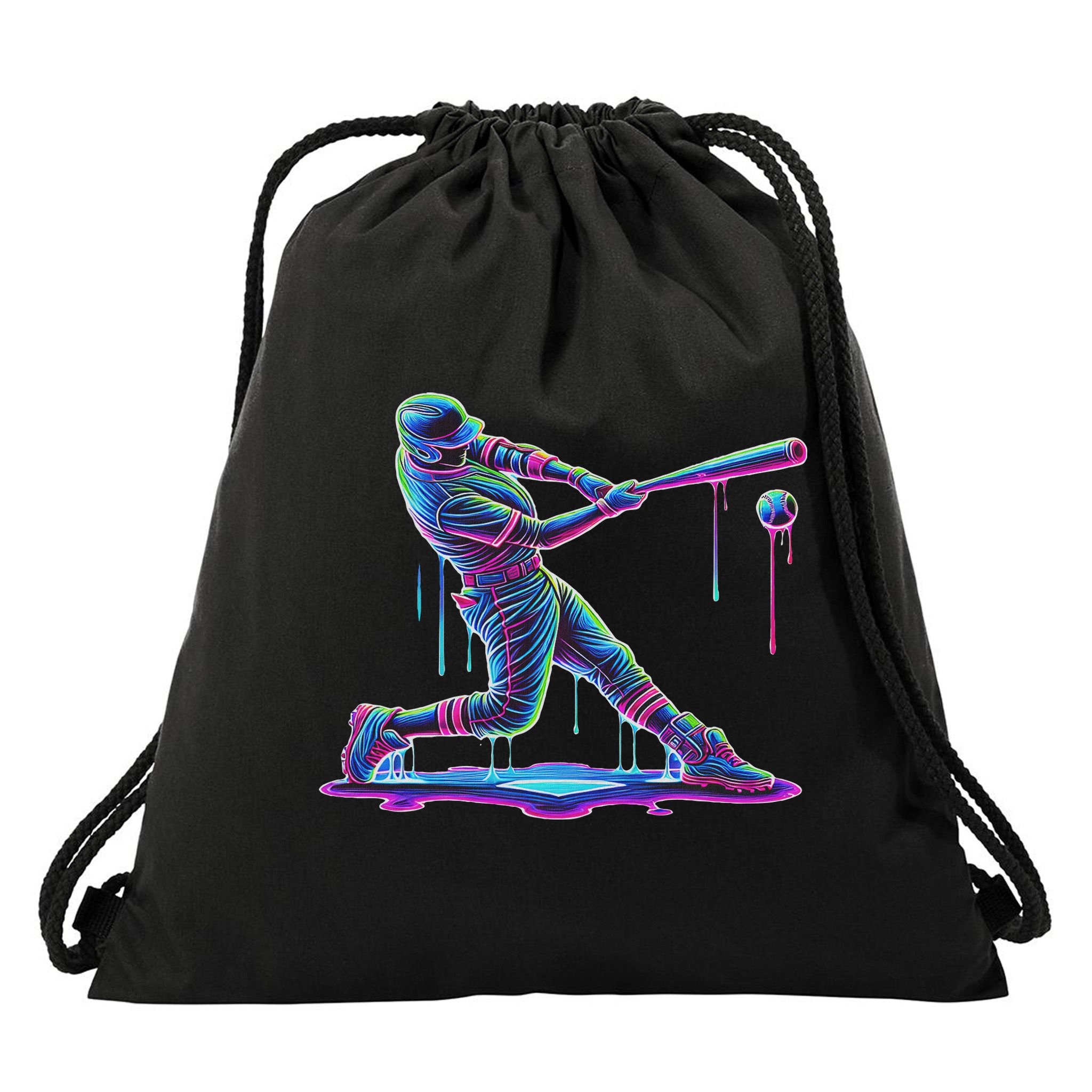 Ice Cream Drip Baseball Bat Baseball Player Drawstring Bag